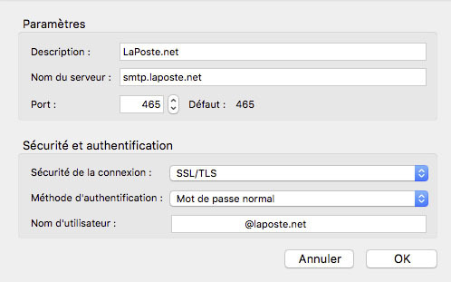 paramétrage smtp imap laposte net mail configuration